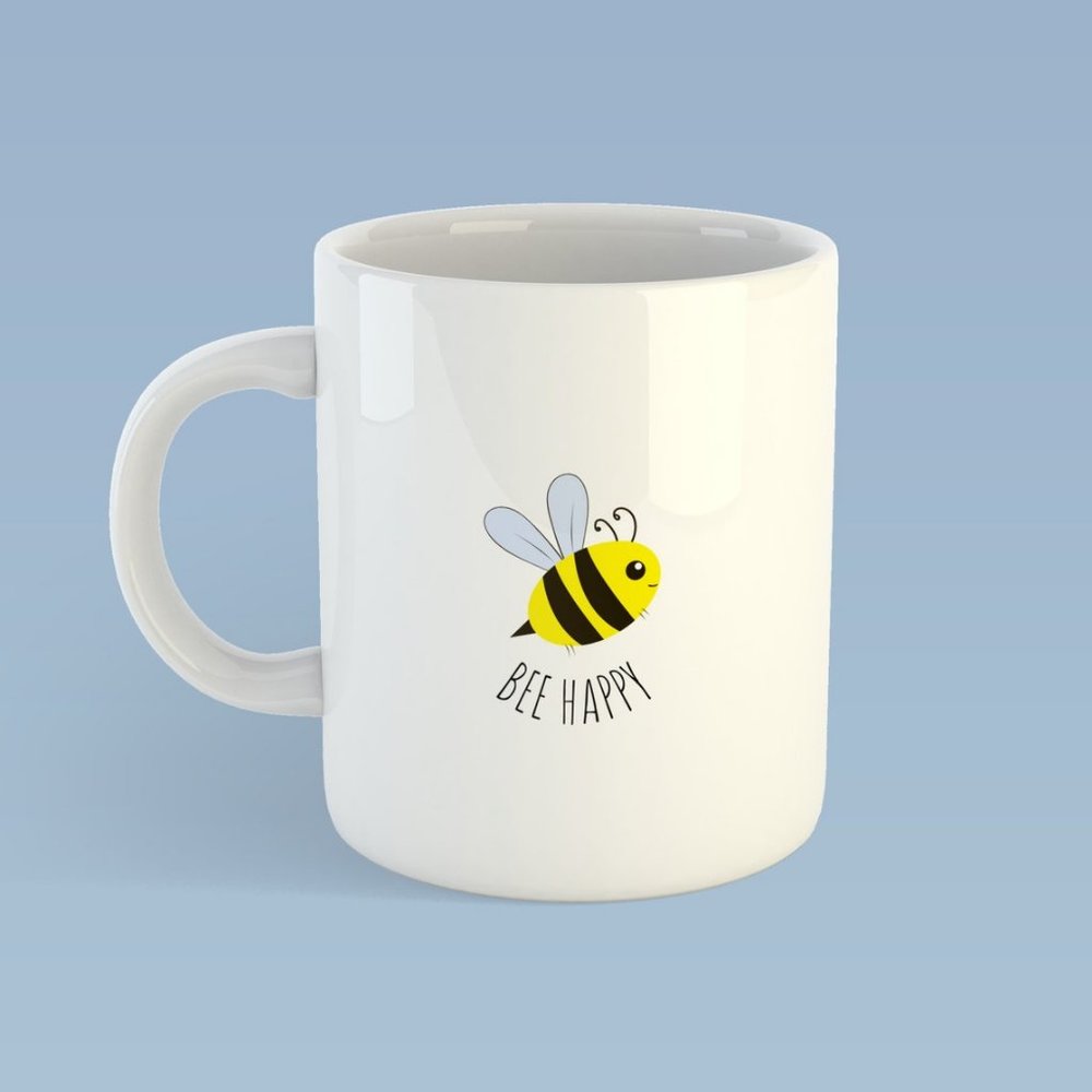 Bee Happy Funny Coffee Mug, Gift Ideas, Tea Cup 11oz